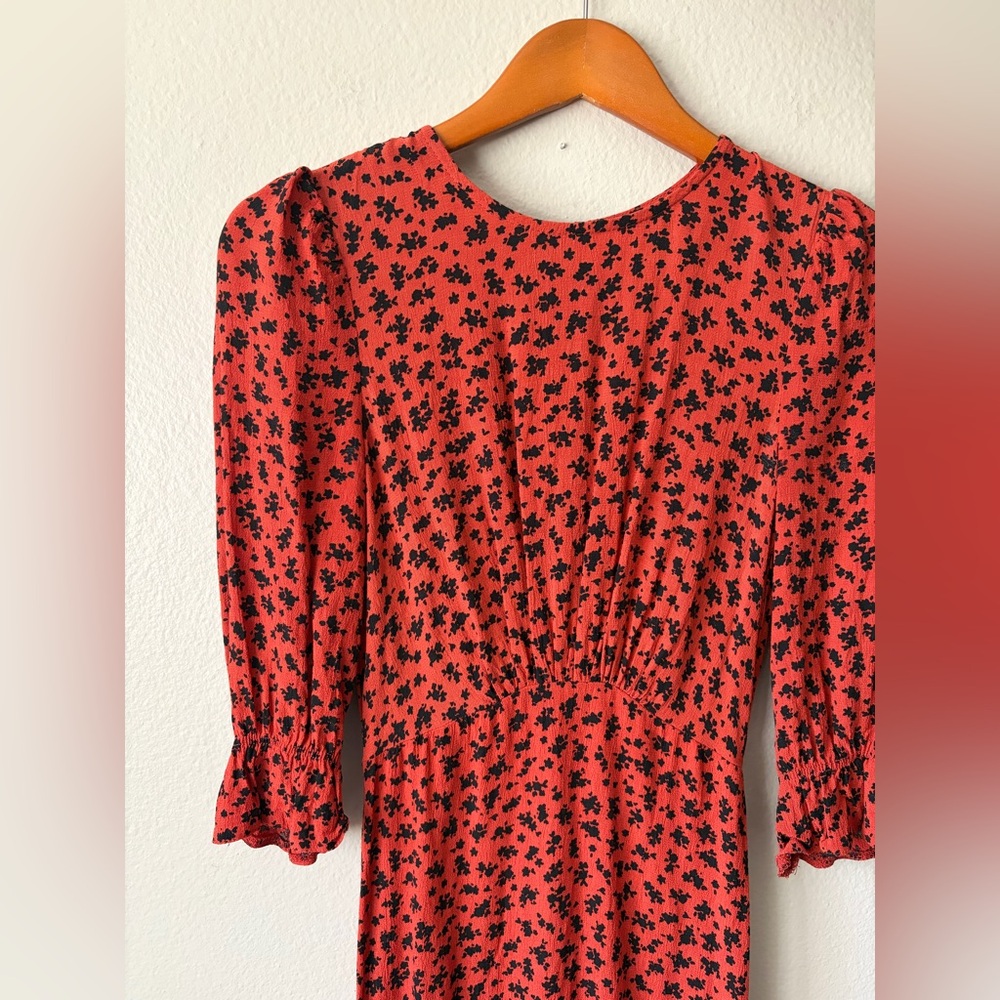 Nobody’s Child Red Floral Maxi Dress with Puff Sleeves Women’s Size 2 Small - Picture 3 of 13